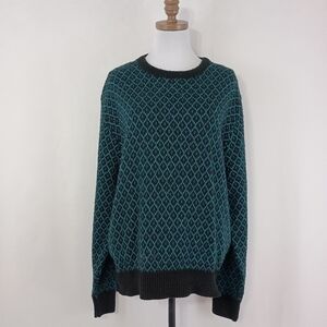 Vintage 70s Reed and James Unisex Black and Green Sweater Size XL Preppy Grandpa